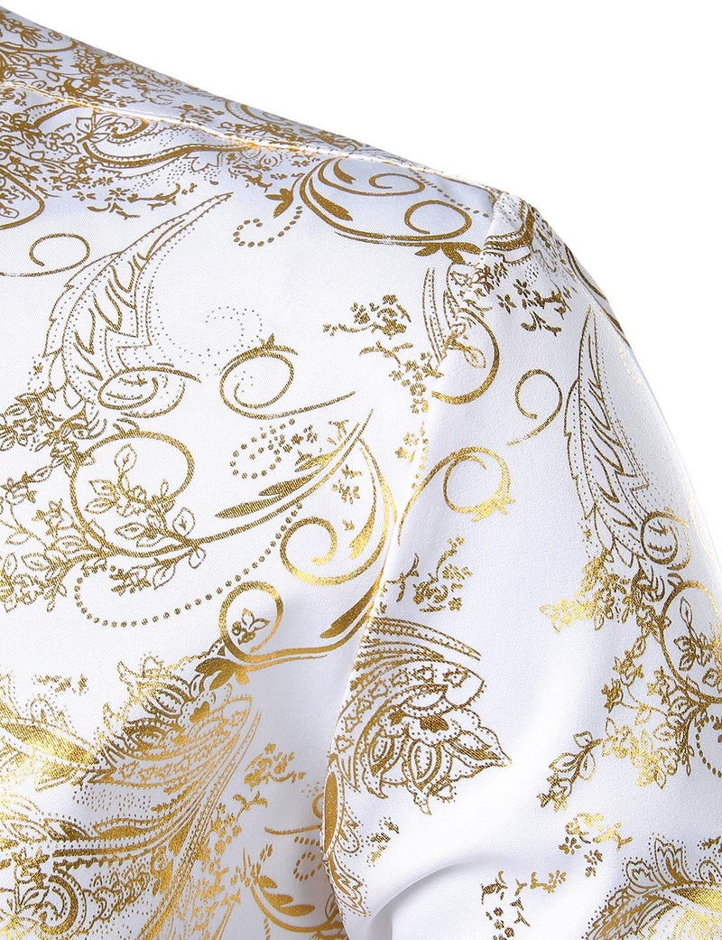 ZEROYAA Men's Luxury Paisley Gold Shiny Printed Stylish Slim Fit Button Down Dress Shirt ZLCL18 White Gold X-Large - Image 4